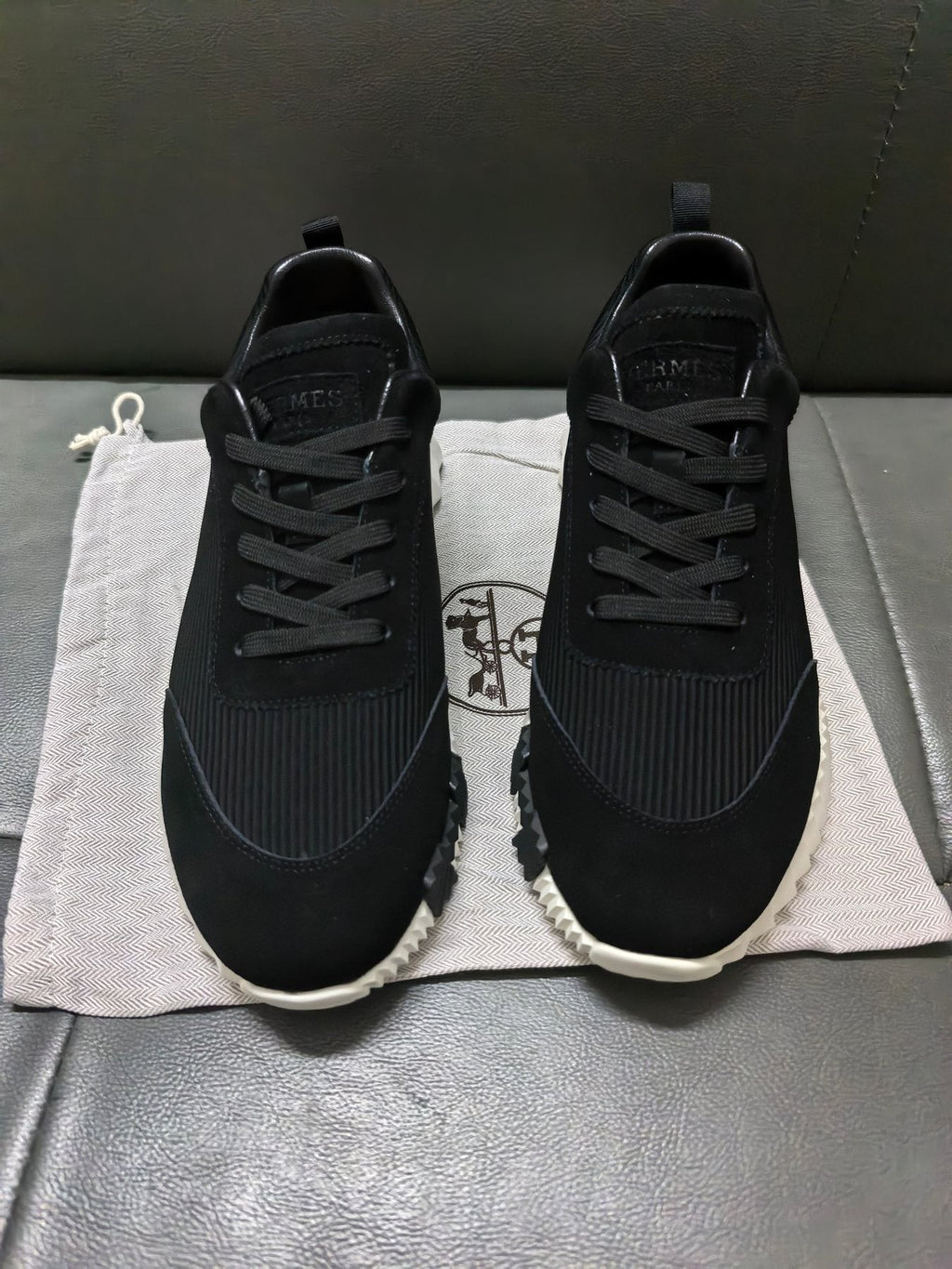 Black Knit-Style Low-Top Sneakers — front