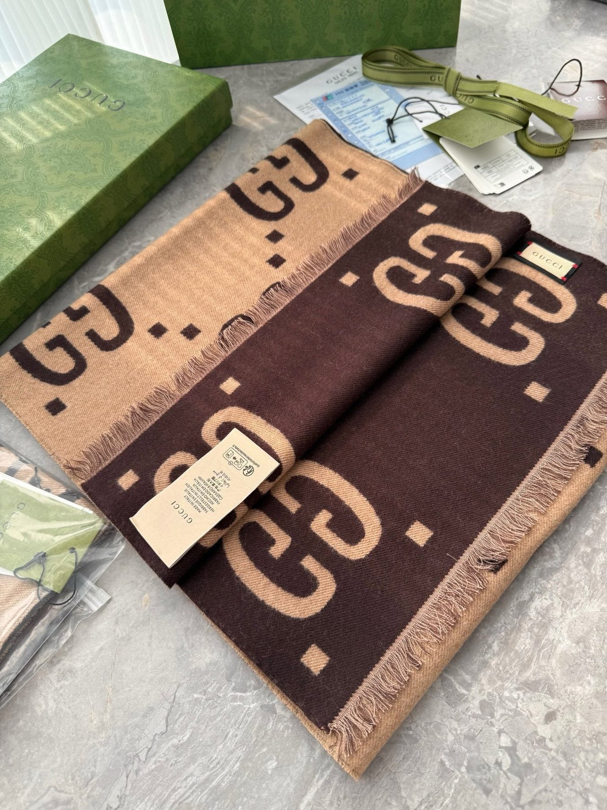 Gucci Geometric Fringed Scarf — front