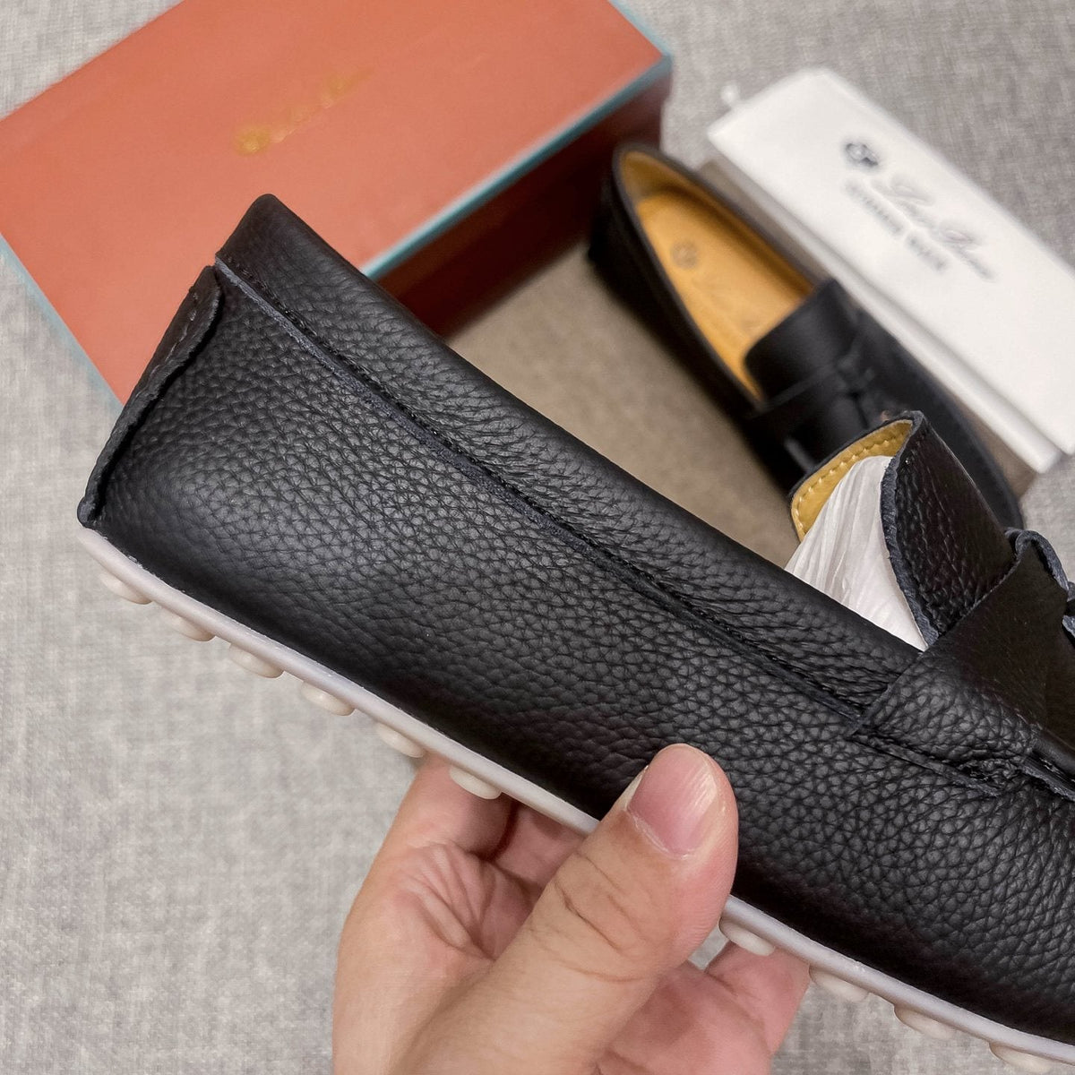 Loro Piana Black Textured Loafers — detail