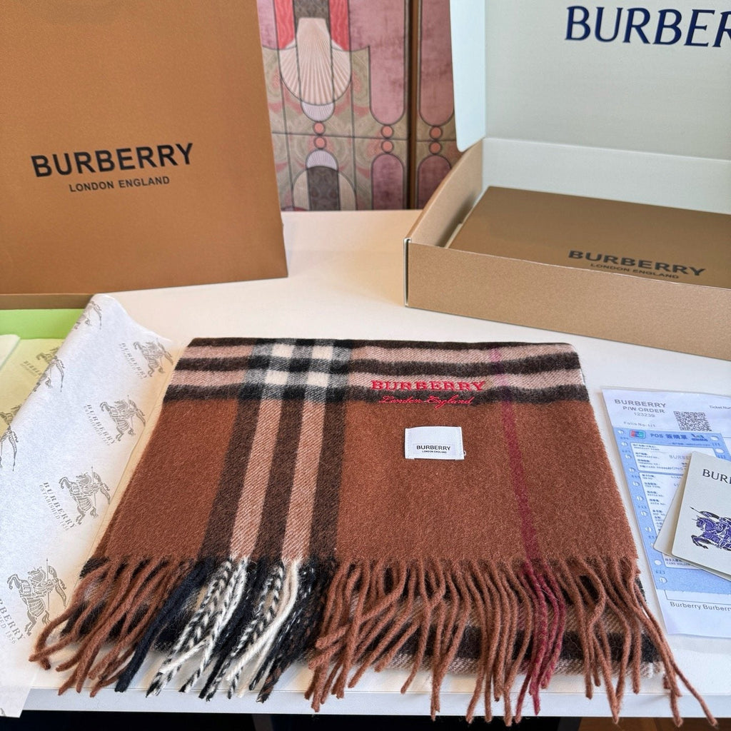 Burberry Brown Plaid Fringed Scarf — front