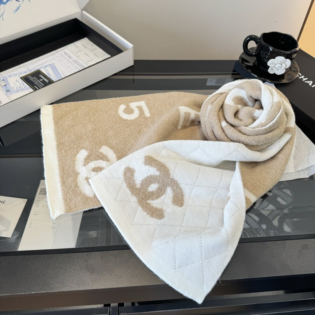 Chanel Knit Scarf with Ivory Motifs — front