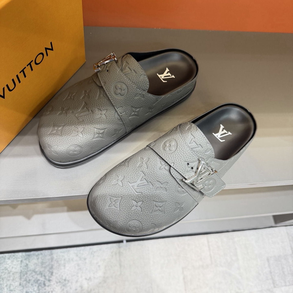 Louis Vuitton Monogram Buckle Slide Sandals — front