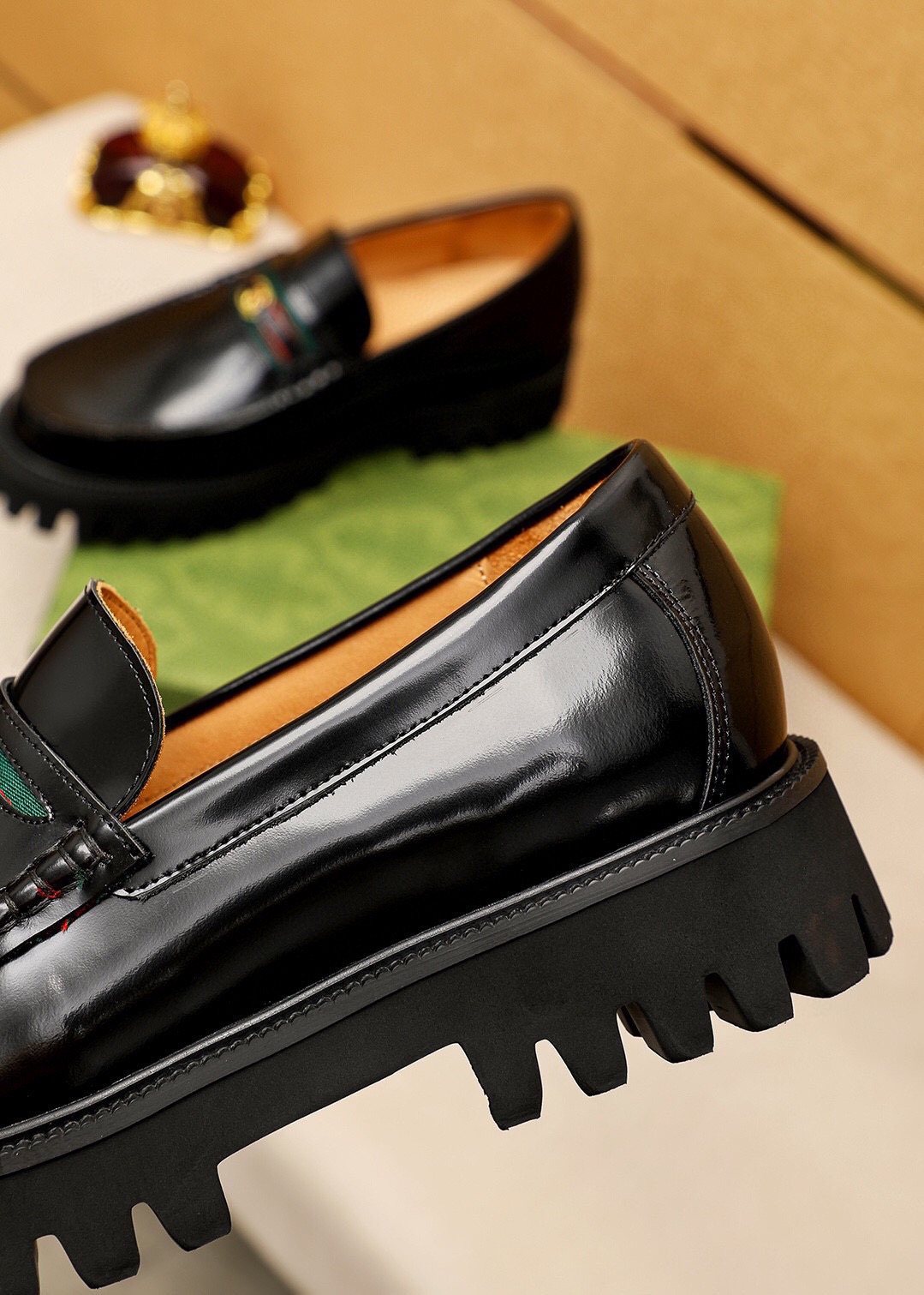 Gucci Striped Vamp Lug Sole Loafers — detail