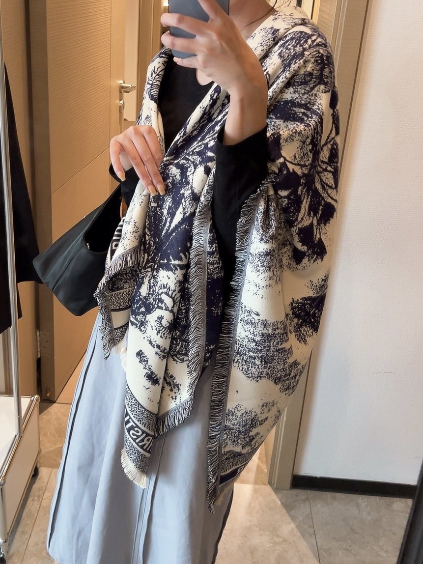 Dior Botanical Print Square Scarf — model
