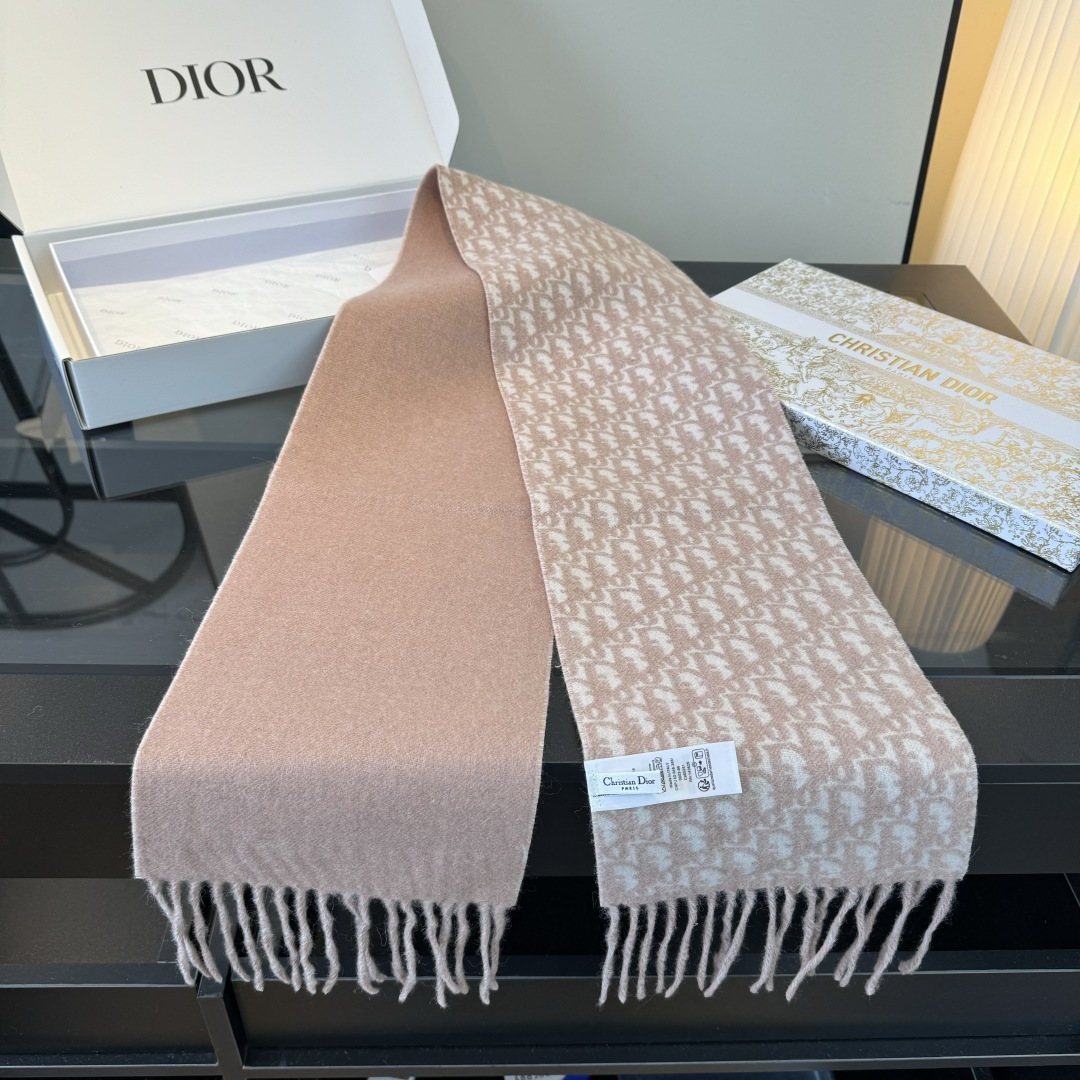 Dior Two-Tone Monogram Fringed Scarf — side